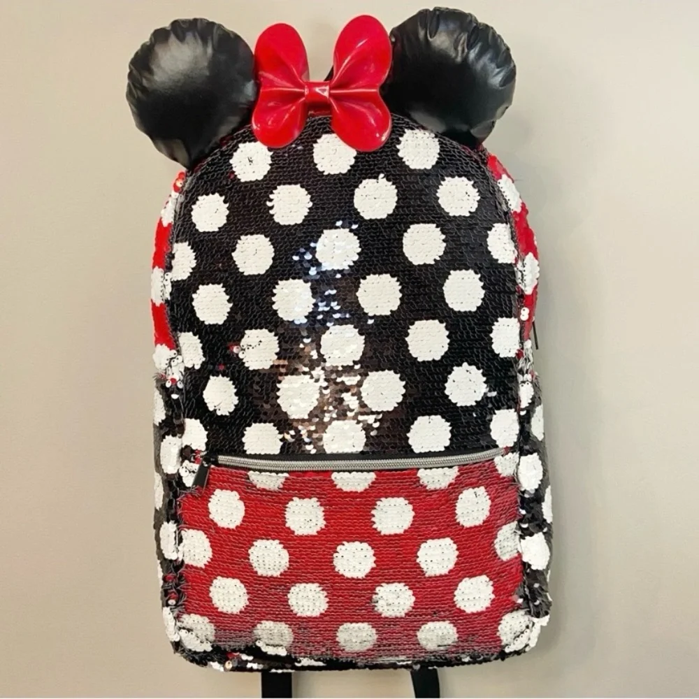 Disney Parks Minnie Mouse Ears & Bow Sequin Polka Dot Color Change Backpack NEW